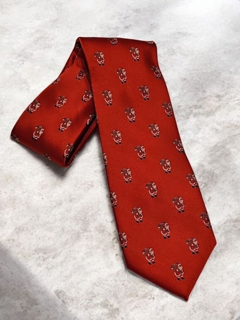 Red Christmas Tie with Mini Santa Claus Pattern Holiday Novelty Necktie